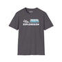 Exploregon Adventure Van Softstyle T-Shirt featuring a retro van and bold lettering, perfect for outdoor enthusiasts.