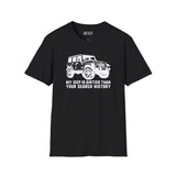 My Jeep is Dirtier Than Your Search History t-shirt for off-roaders, featuring a rugged design and Jeep graphic.