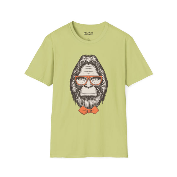Gentleman of the Woods Bigfoot T-shirt featuring a well-dressed Sasquatch with glasses and a bowtie.