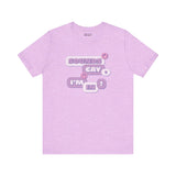 Sounds Gay I'm In! premium soft tee in lavender with fun smiles, perfect for Pride and celebrating inclusivity.