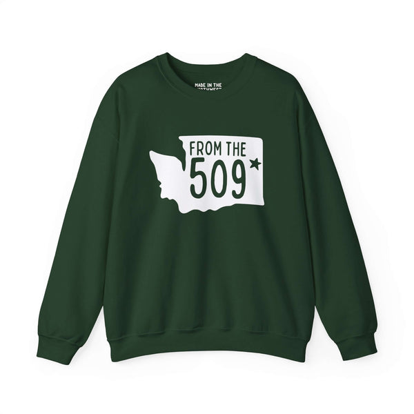 "From the 509 sweatshirt featuring Washington state silhouette with Spokane star"