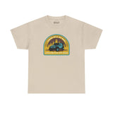 Off-road adventure tee with Jeep design on a forested background. 