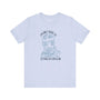 Light gray premium soft tee with graphic text: I'm Only Here to Establish an Alibi, ideal for true crime fans.