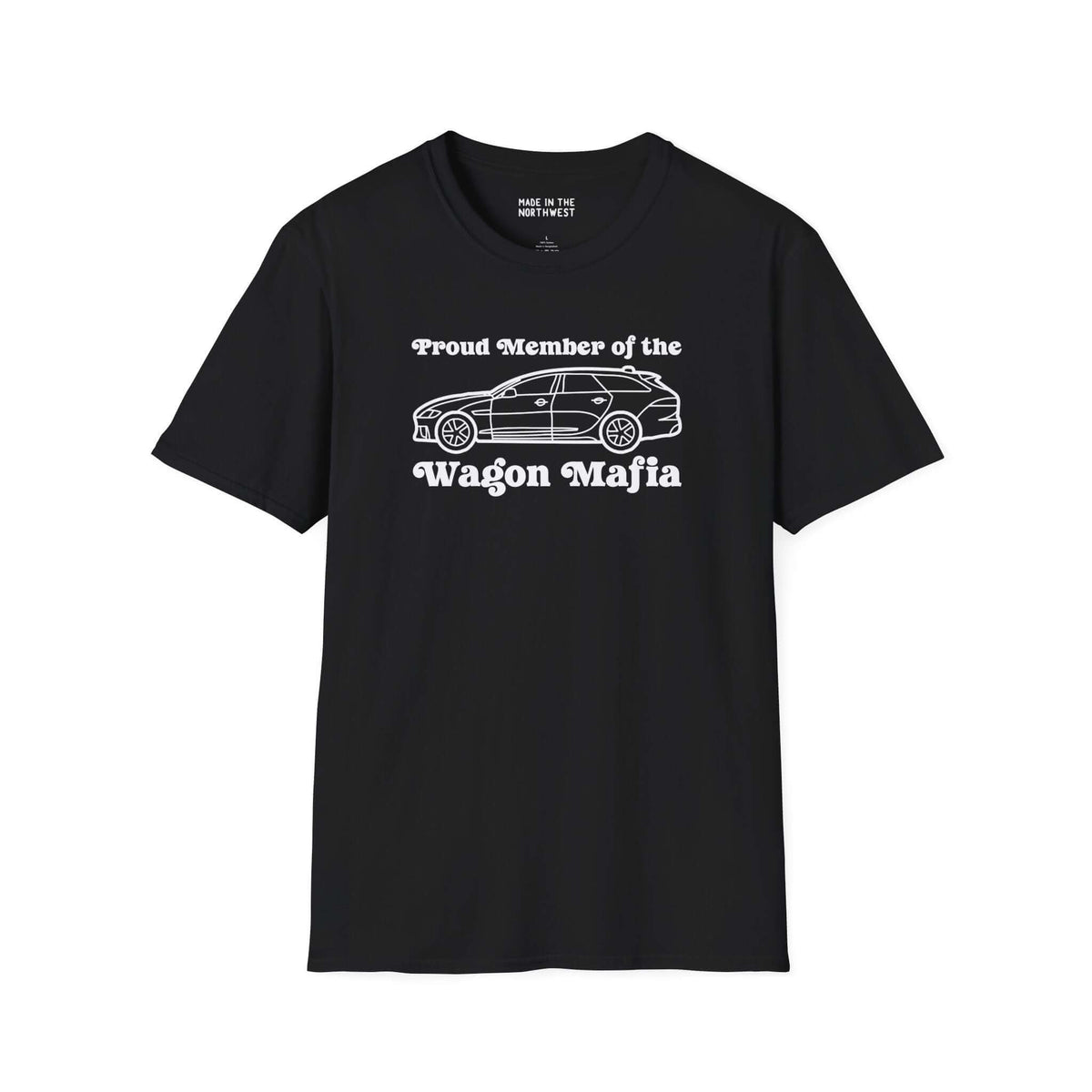 Black Proud Member of the Wagon Mafia softstyle t-shirt featuring a stylish wagon design.