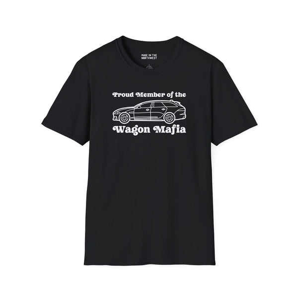 Black Proud Member of the Wagon Mafia softstyle t-shirt featuring a stylish wagon design.