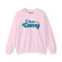 Feelin' Couvey retro cozy sweatshirt in pink celebrating Vancouver's local vibe with fun floral graphics.