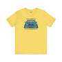 Yellow soft tee featuring the illustration of a BMW E30 with the text 'A Driving Machine for the Sensible Fanatic'.