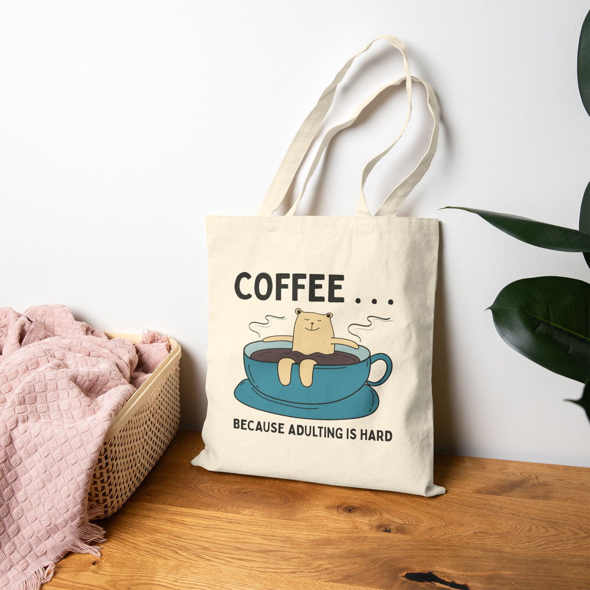 Coffee Because Adulting is Hard Cotton Canvas Tote Bag