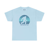 Light blue Squatchin' Ain't Easy athletic tee with Bigfoot silhouette, perfect for Sasquatch enthusiasts and Northwest legend fans.