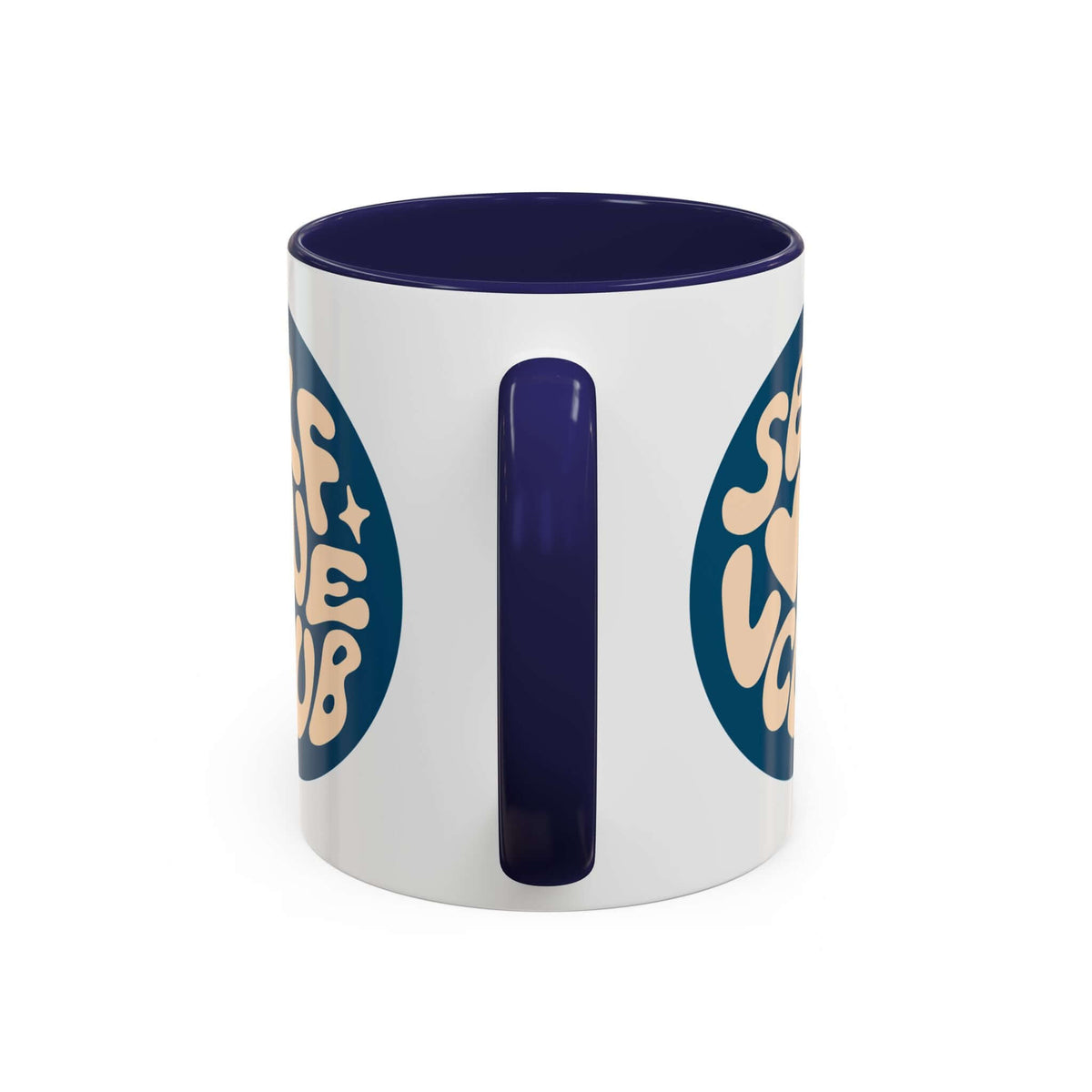 Self-Love Club Coffee Mug with glossy finish and contrasting colored handle and interior.