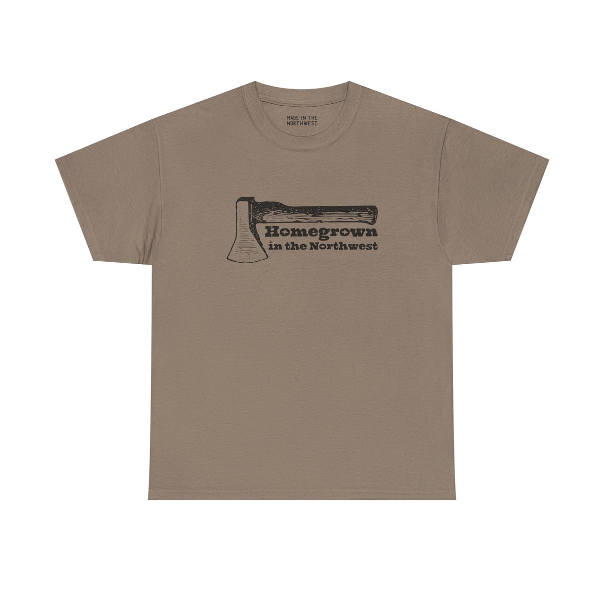 Homegrown in the Northwest athletic tee featuring a rugged axe design, celebrating Pacific Northwest pride.