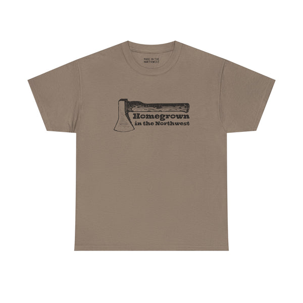 Homegrown in the Northwest athletic tee featuring a rugged axe design, celebrating Pacific Northwest pride.