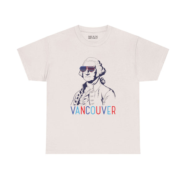 "George Vancouver Athletic Tee with USA Sunglasses, Patriotic Vancouver Design, Perfect for Fourth of July Celebrations"