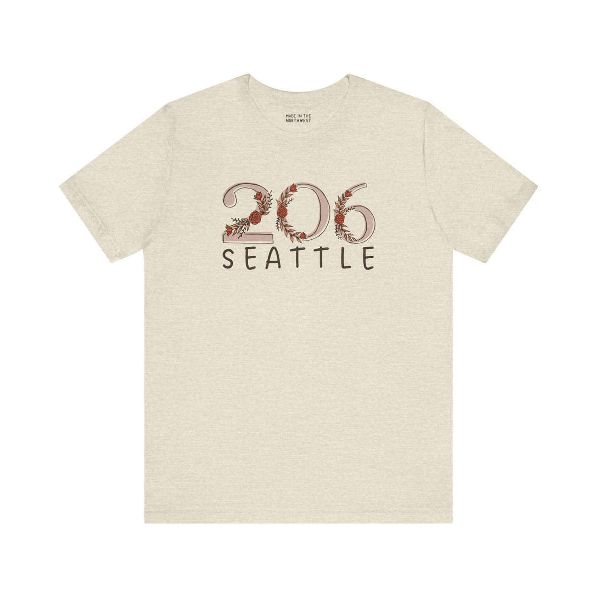 206 Floral Area Code tee with Seattle design, perfect for showing PNW pride in comfort and style.