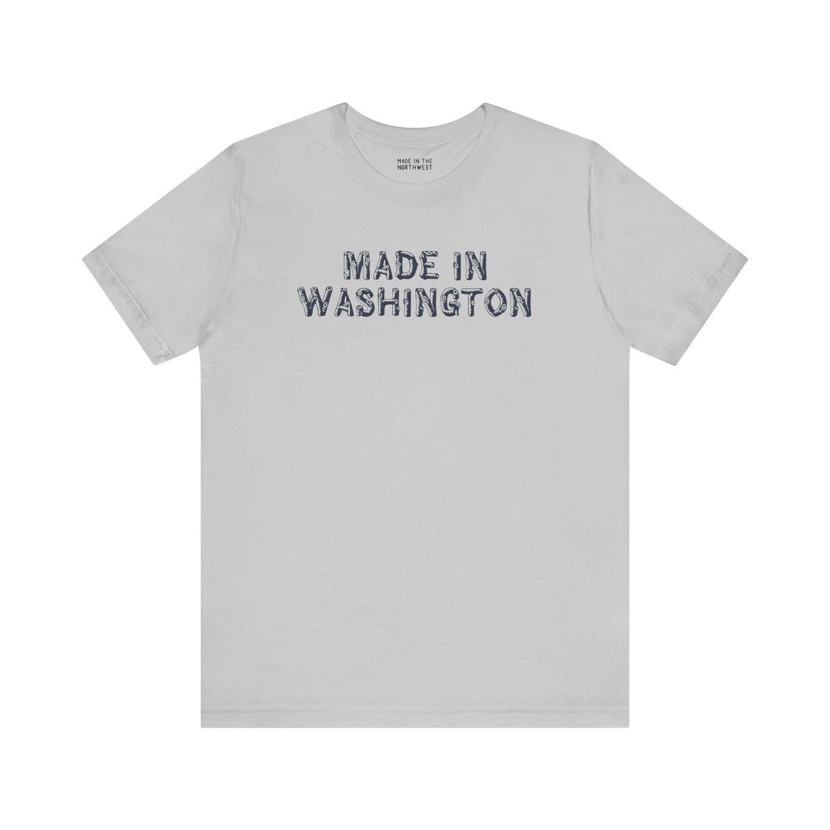 Made in Washington log font premium soft tee showcasing bold lettering on a light gray shirt.