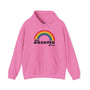 Pink Tacoma Pride hoodie featuring a vibrant rainbow design, perfect for celebrating LGBTQ+ pride and diversity.
