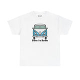 Born to Roam athletic tee featuring a classic vanagon bus and peace sign, perfect for free-spirited wanderers.