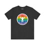 Chasing Rainbows Sasquatch Soft Tee Celebrate your roots with a splash of color and a touch of mystery in our "Hometown Pride" tee. Featuring a vibrant rainbow circle and a playful Sasquatch graphic, this shirt embodies the unique and spirited vibe of the