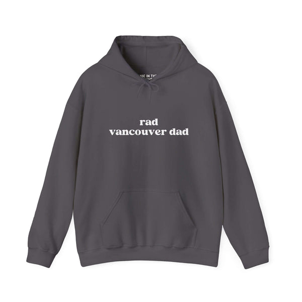 Gray Rad Vancouver Dad hoodie featuring front kangaroo pocket and stylish casual design.