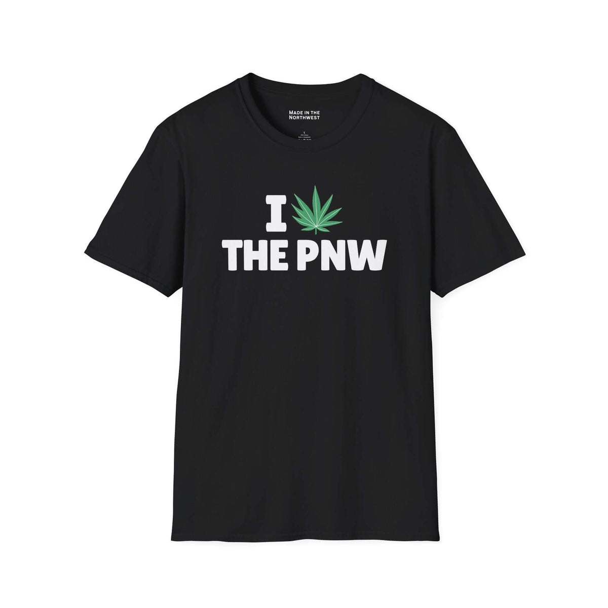 I Marijuana the PNW T Shirt with bold marijuana leaf graphic on a black cotton tee.