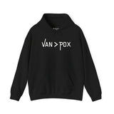 Black VAN > PDX hoodie showcasing the Vancouver over Portland theme, perfect for cozy comfort and outdoor adventures.