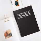 Spiral notebook with 'Blood Stains Are Red' poem, perfect for true crime enthusiasts and writers.