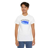 Man wearing Whale Played tee featuring a playful whale illustration and humorous text.