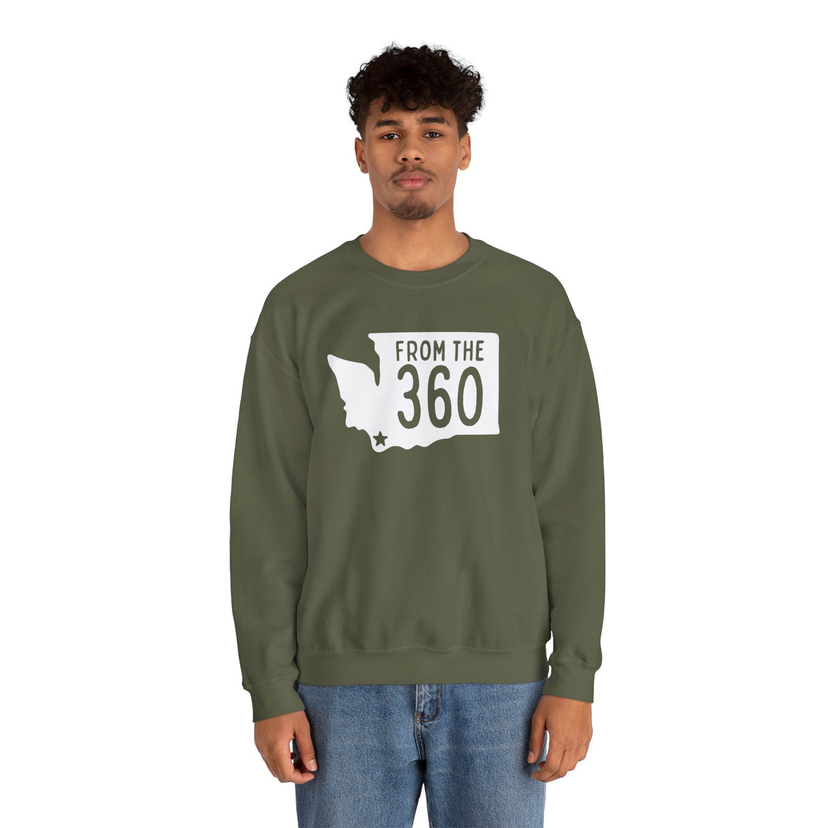 Cozy sweatshirt featuring Washington state silhouette with 'From the 360' text, perfect for Vancouver pride.