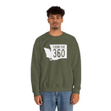 Cozy sweatshirt featuring Washington state silhouette with 'From the 360' text, perfect for Vancouver pride.