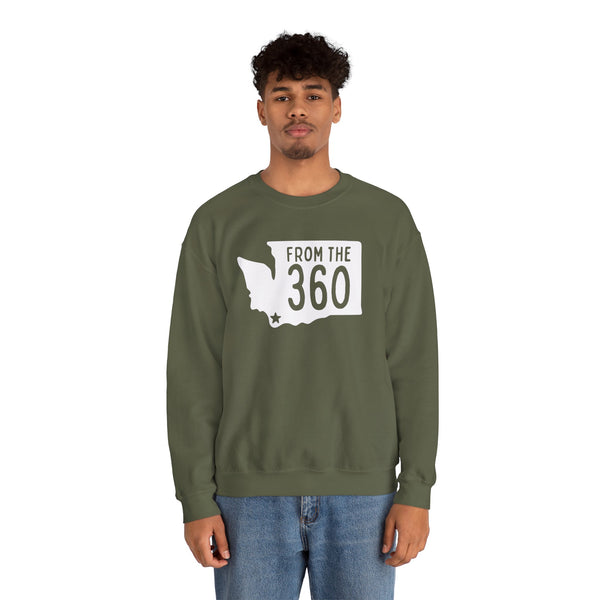 Cozy sweatshirt featuring Washington state silhouette with 'From the 360' text, perfect for Vancouver pride.