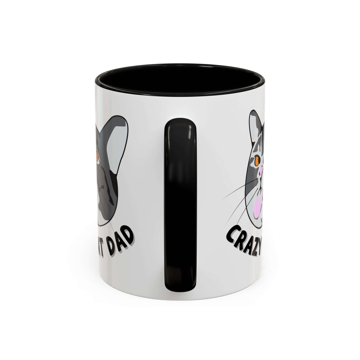 Crazy Cat Dad Mug featuring playful tabby illustrations and bold text for proud cat owners