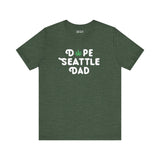 Dope Seattle Dad premium soft tee featuring a cannabis leaf graphic, perfect for laid-back dads in Washington.