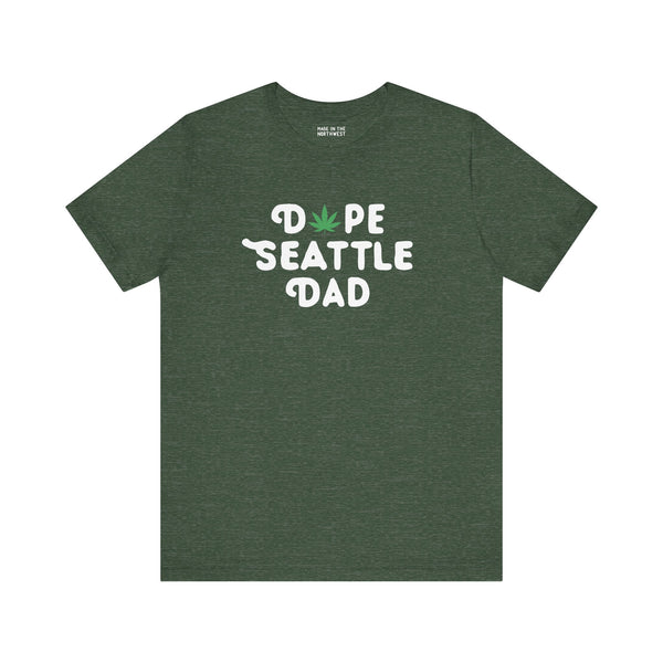 Dope Seattle Dad premium soft tee featuring a cannabis leaf graphic, perfect for laid-back dads in Washington.