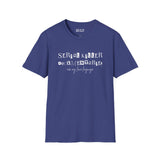 Navy blue t-shirt featuring 'Serial Killer Documentaries Are My Love Language' print, perfect for true crime fans.