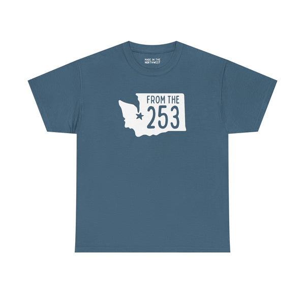 From the 253 Washington State Athletic Tee featuring a star on Tacoma and state outline design.