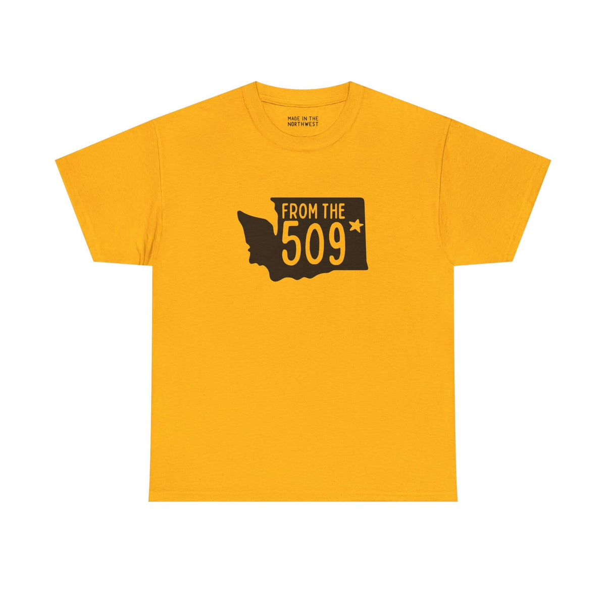 Yellow From the 509 Washington State Athletic Tee with Spokane star design, embodying Eastern Washington pride.