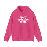Spicy Spokane Mom cozy pink hoodie designed for active moms embracing their fun side.