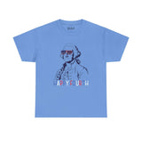 Blue Fourth of July tee featuring George Washington with USA sunglasses and 