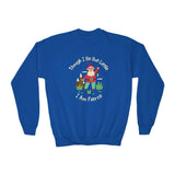 Blue kids' sweatshirt with gnome design and quote 