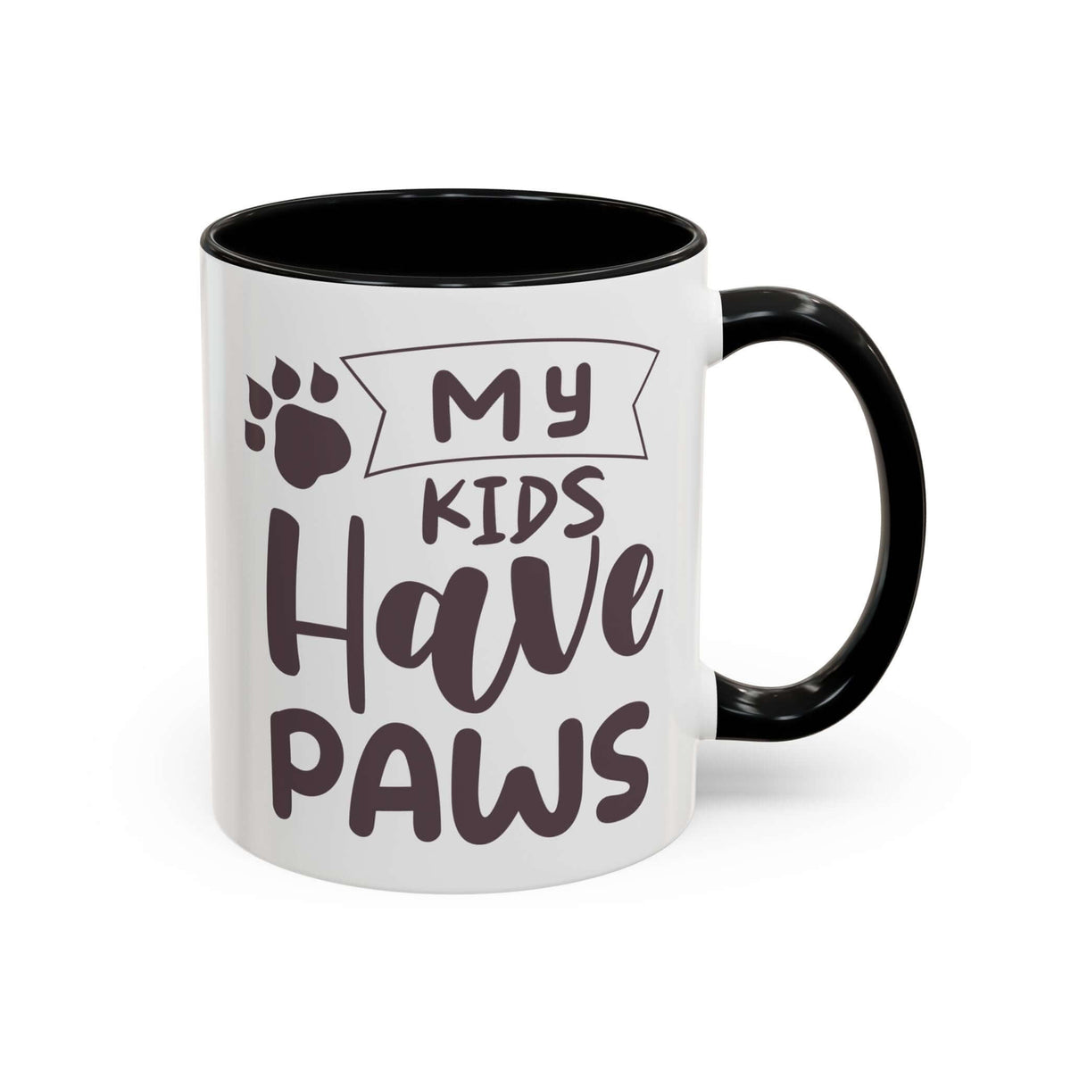 My Kids Have Paws Mug for pet parents with playful lettering and paw print design.