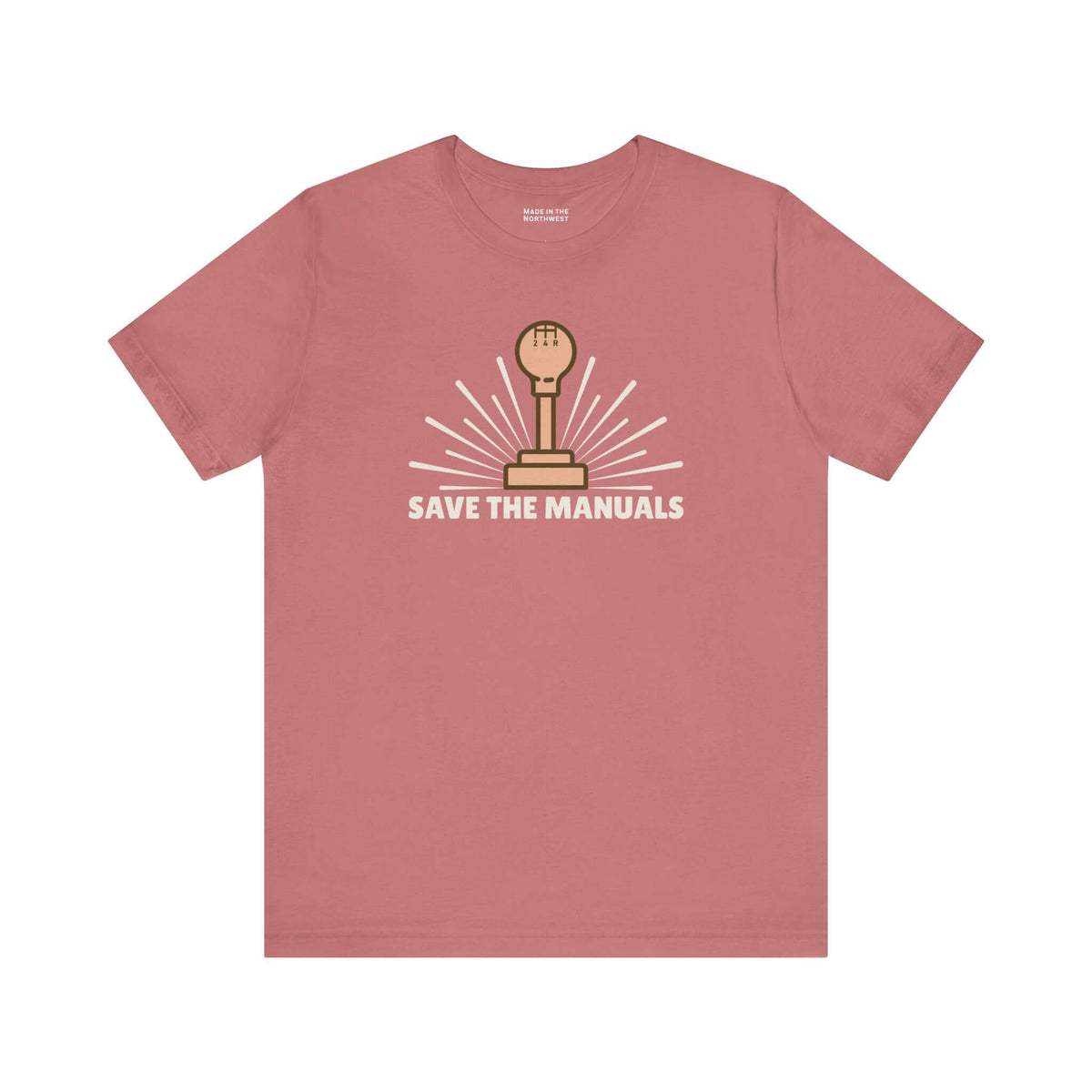 Save the Manuals T Shirt featuring a gearshift graphic celebrating manual transmission driving.