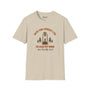 Beige softstyle t-shirt with 'Into the Forest I Go to Lose My Mind and Find My Soul' design, perfect for outdoor enthusiasts.