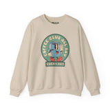 Coffee Club All Day Every Day sweatshirt with vibrant logo design on beige fabric, symbolizing love for coffee.