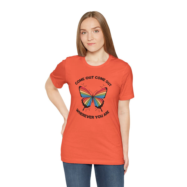 Come Out Wherever You Are Pride Butterfly Premium Soft Tee