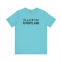Five Oh Three Roots Premium Soft Tee in turquoise, featuring 'Five Oh Three' and 'Portland' with axe and tree graphics.