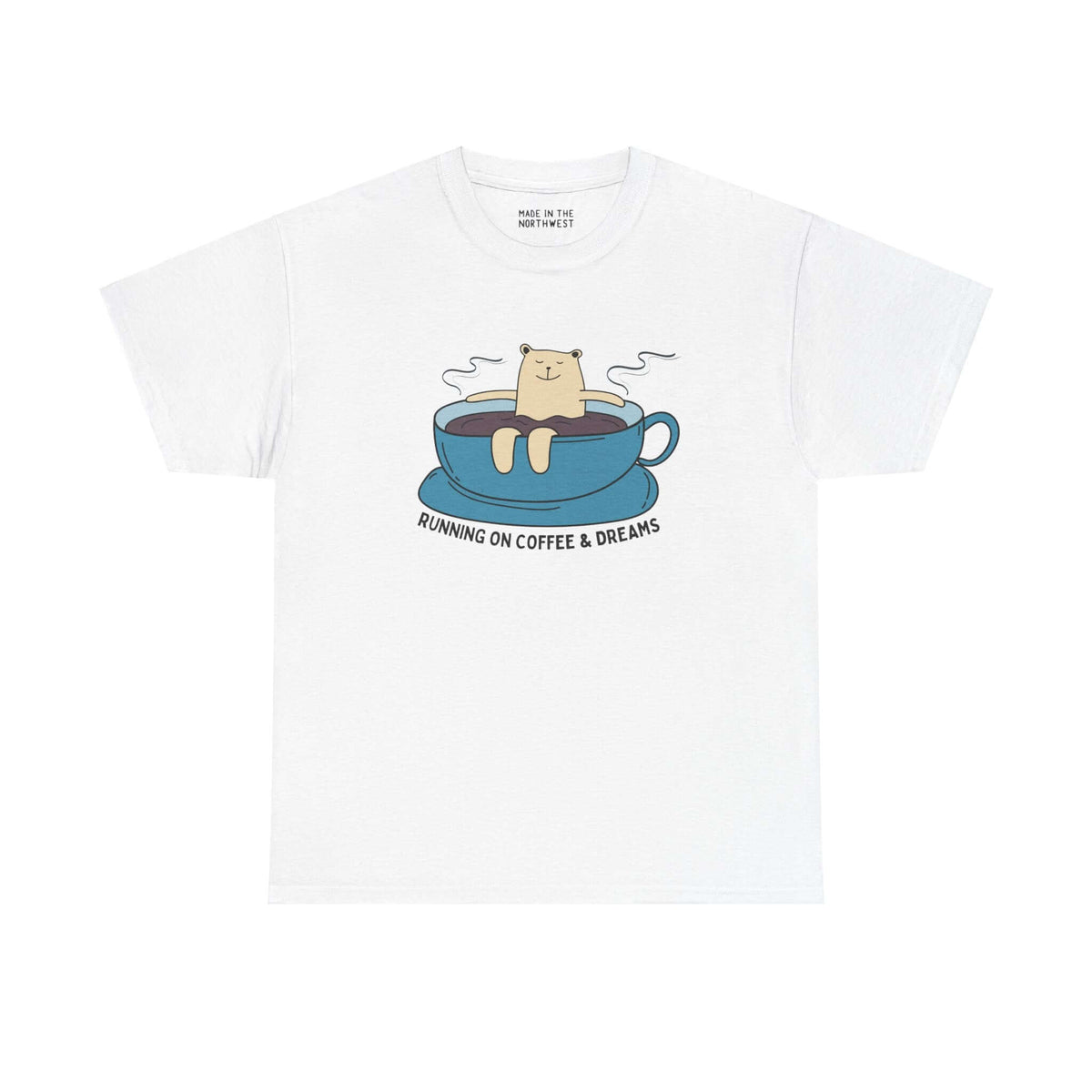 "Running on Coffee and Dreams Athletic Tee with bear in a coffee cup illustration, perfect for coffee lovers and adventurers."