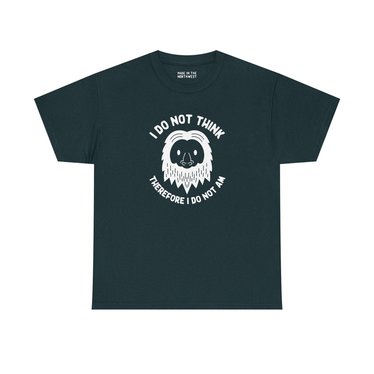 I Do Not Think Sasquatch athletic tee with playful Bigfoot graphic and text, perfect for cryptid lovers and humorous style.