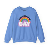 Homophobia Is Gay sweatshirt featuring rainbow and cloud design, perfect for pride and style.