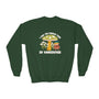 Kids sweatshirt featuring whimsical mushroom house and gnome with 'I Had the Fungus Time in Vancouver' text.