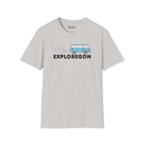 Exploregon Adventure Van Softstyle T-Shirt featuring a retro van design and bold lettering for adventure lovers.